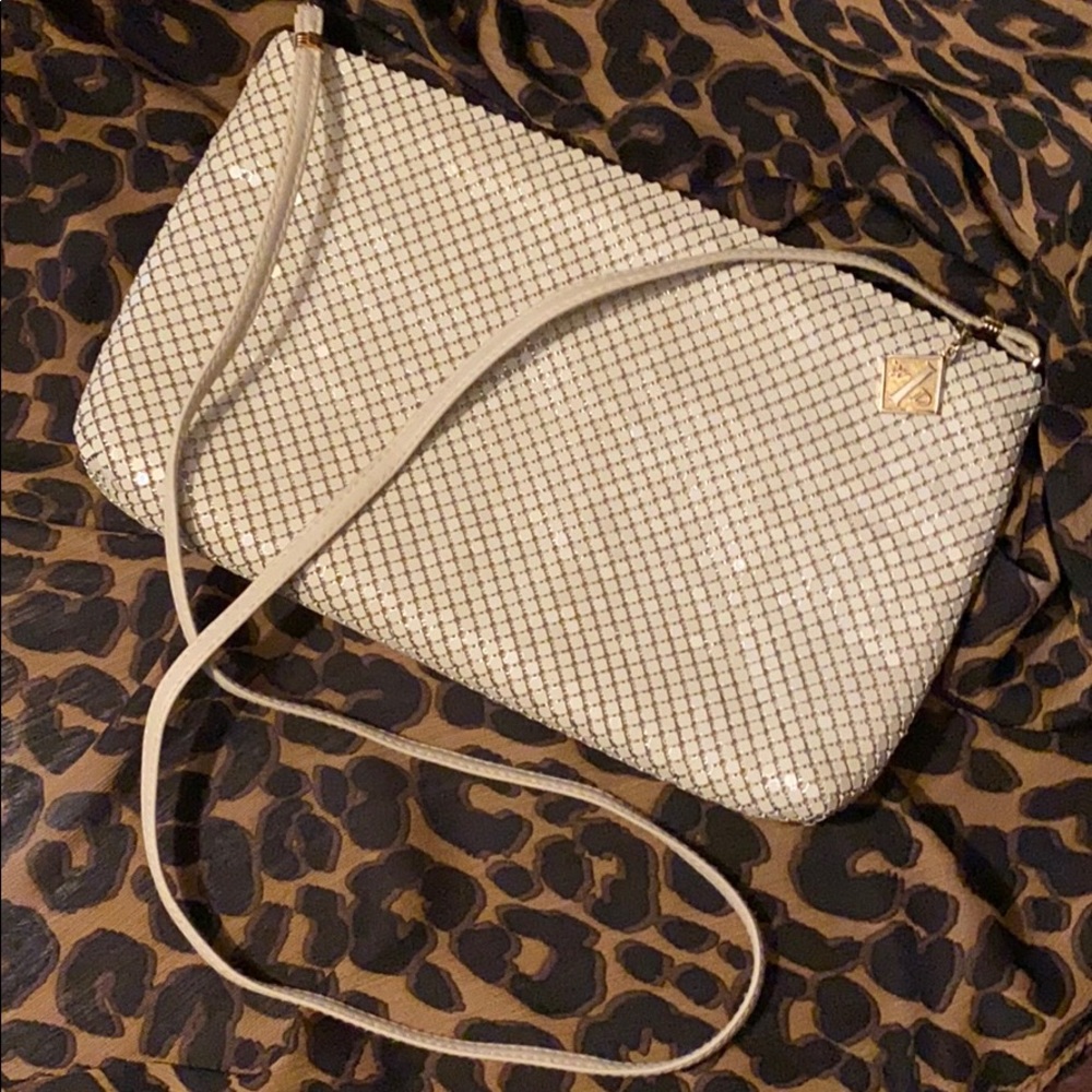 Whiting and Davis International cream mesh bag